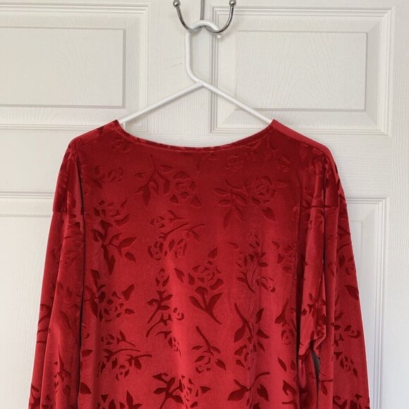 Jouly Women’s Size 1XL Red Floral Crushed Velvet Top Long Sleeve 90’s Vintage - Picture 7 of 10